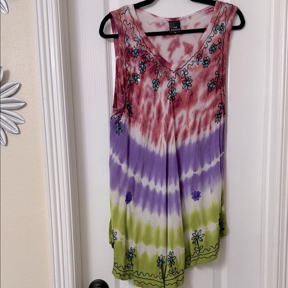 Ace fashion tie-dye floral crochet long summer sleepless top size XL